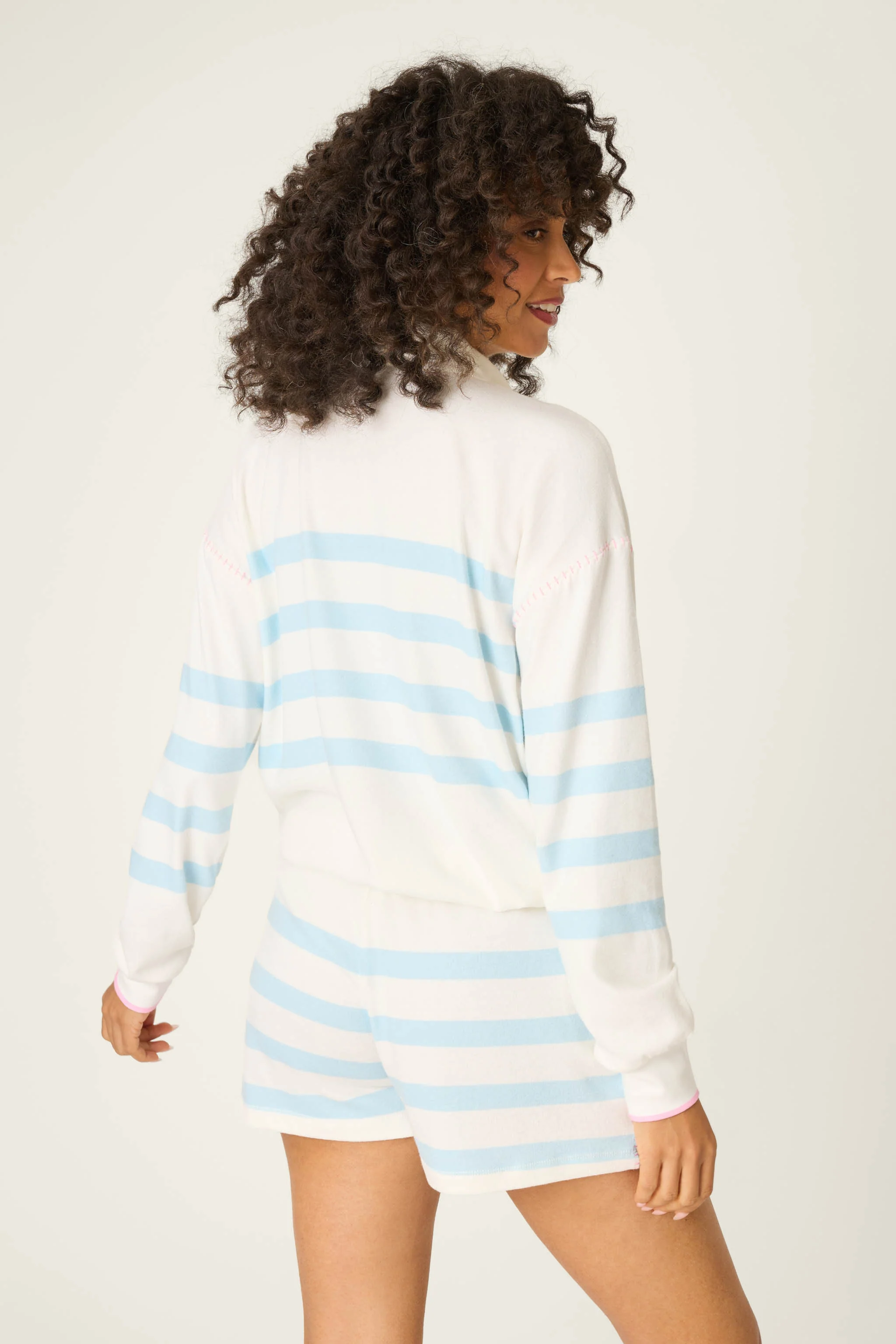 Pupcation Palms Ocean Stripe Half-Zip Pullover Sweater - Image 3