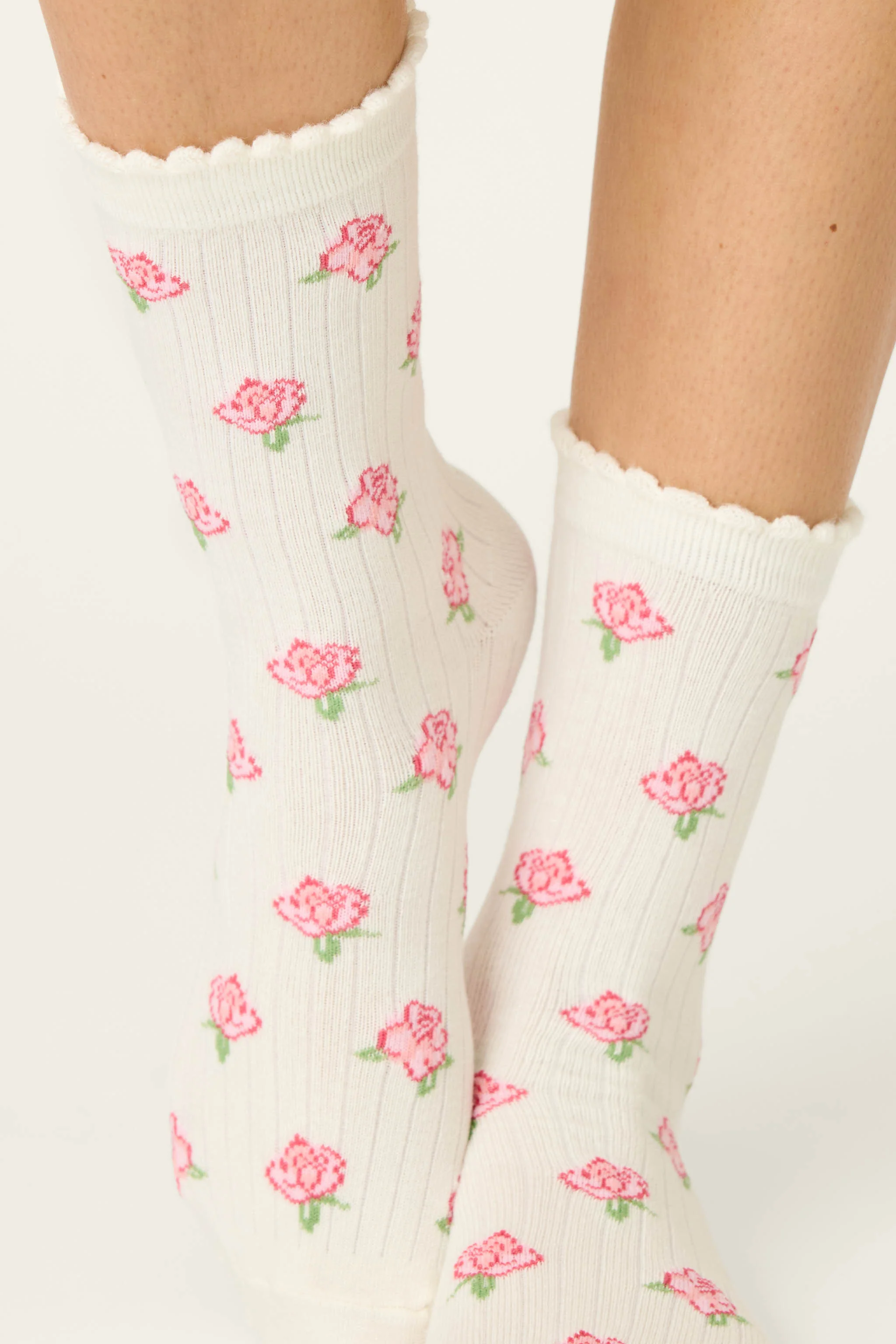 Western Blooms Roses Ribbed Crew Socks - Image 3