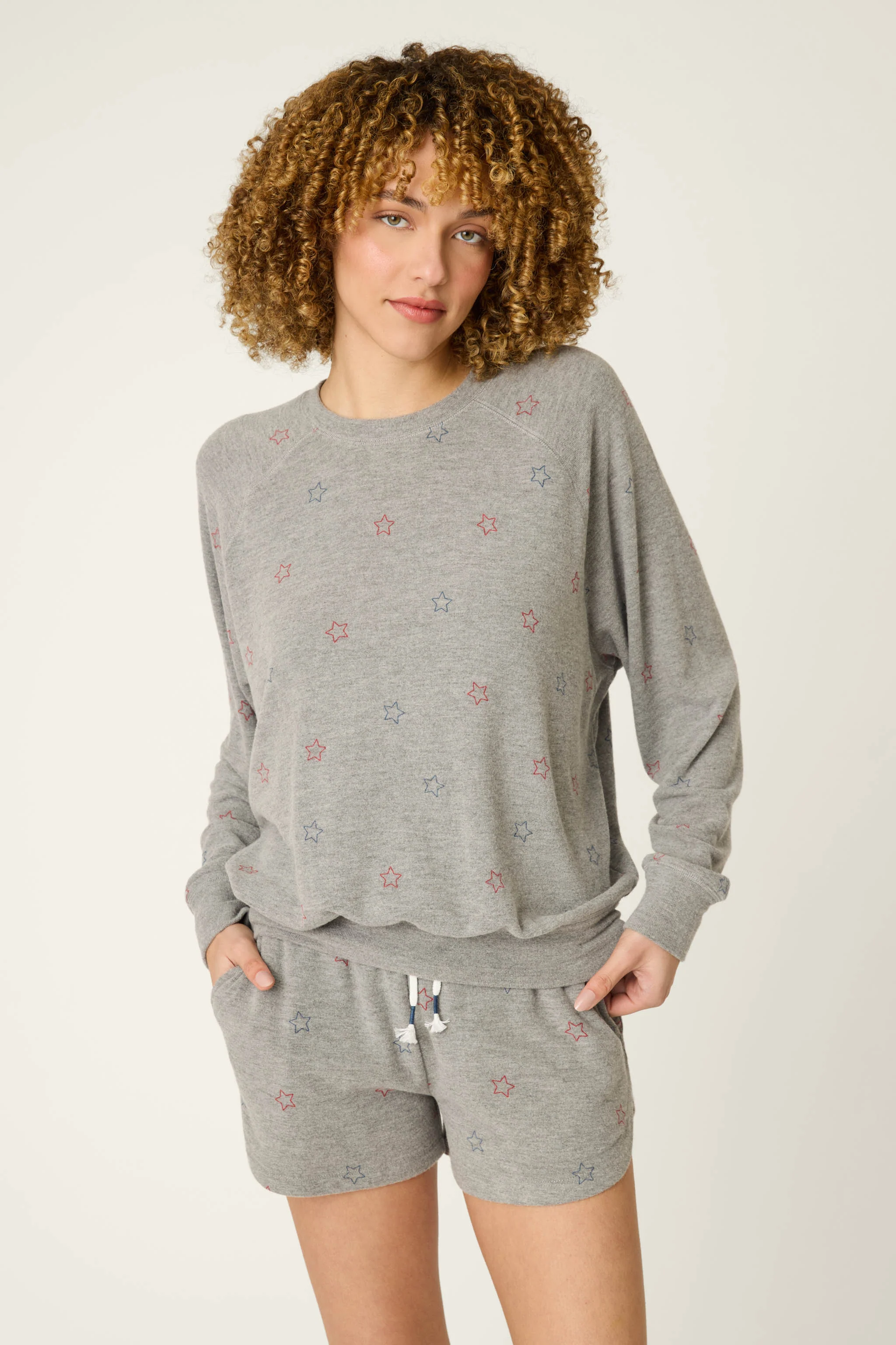 Red, White, & Woof Star Print Long Sleeve Top