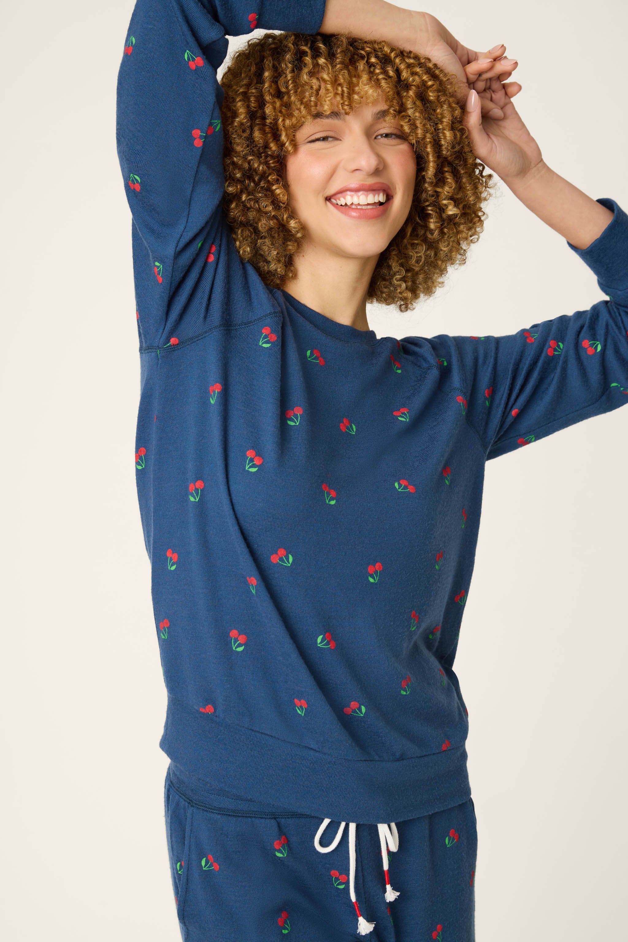 Star Spangled True Navy Cherry Print Long Sleeve Top - Image 3