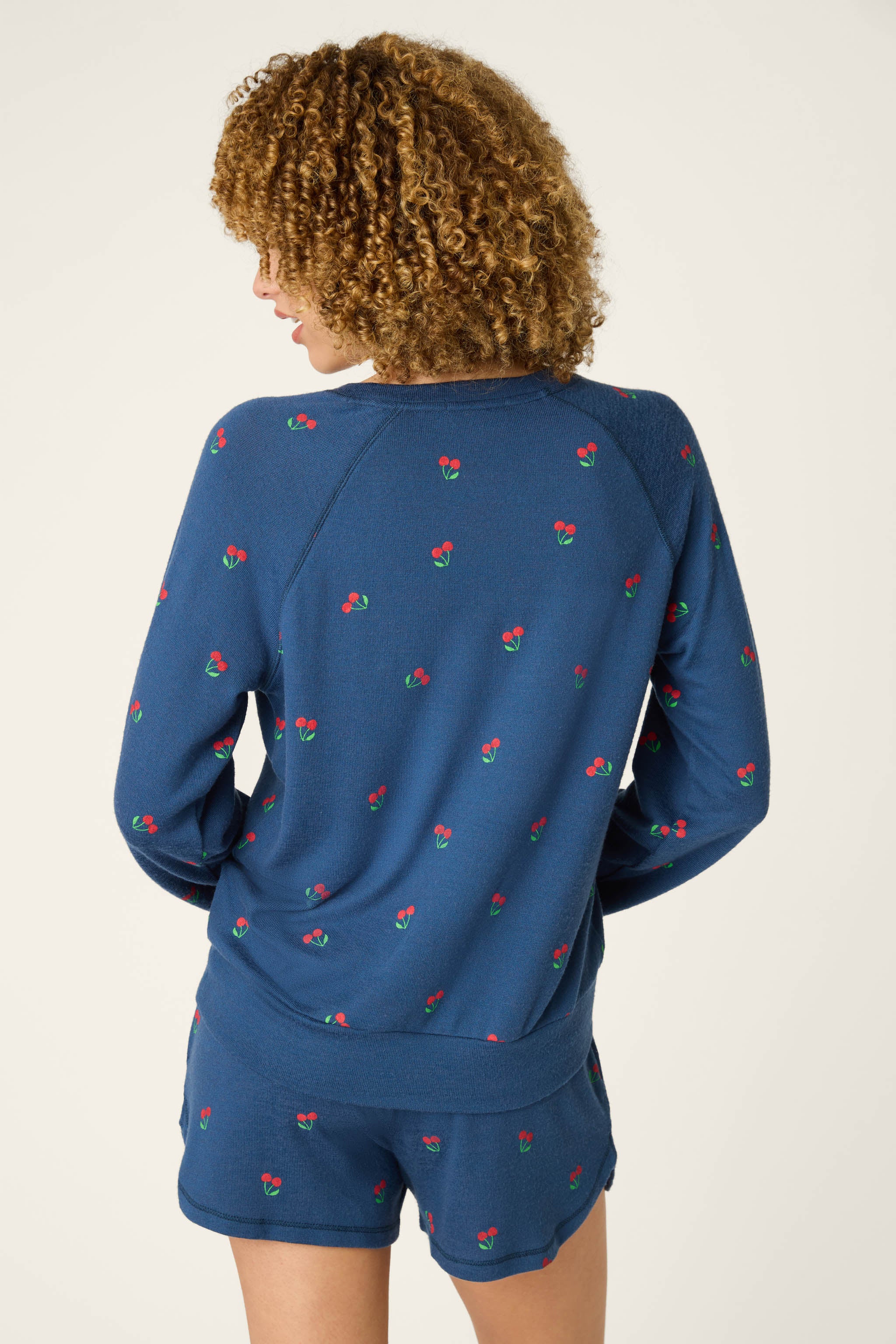Star Spangled True Navy Cherry Print Long Sleeve Top - Image 4