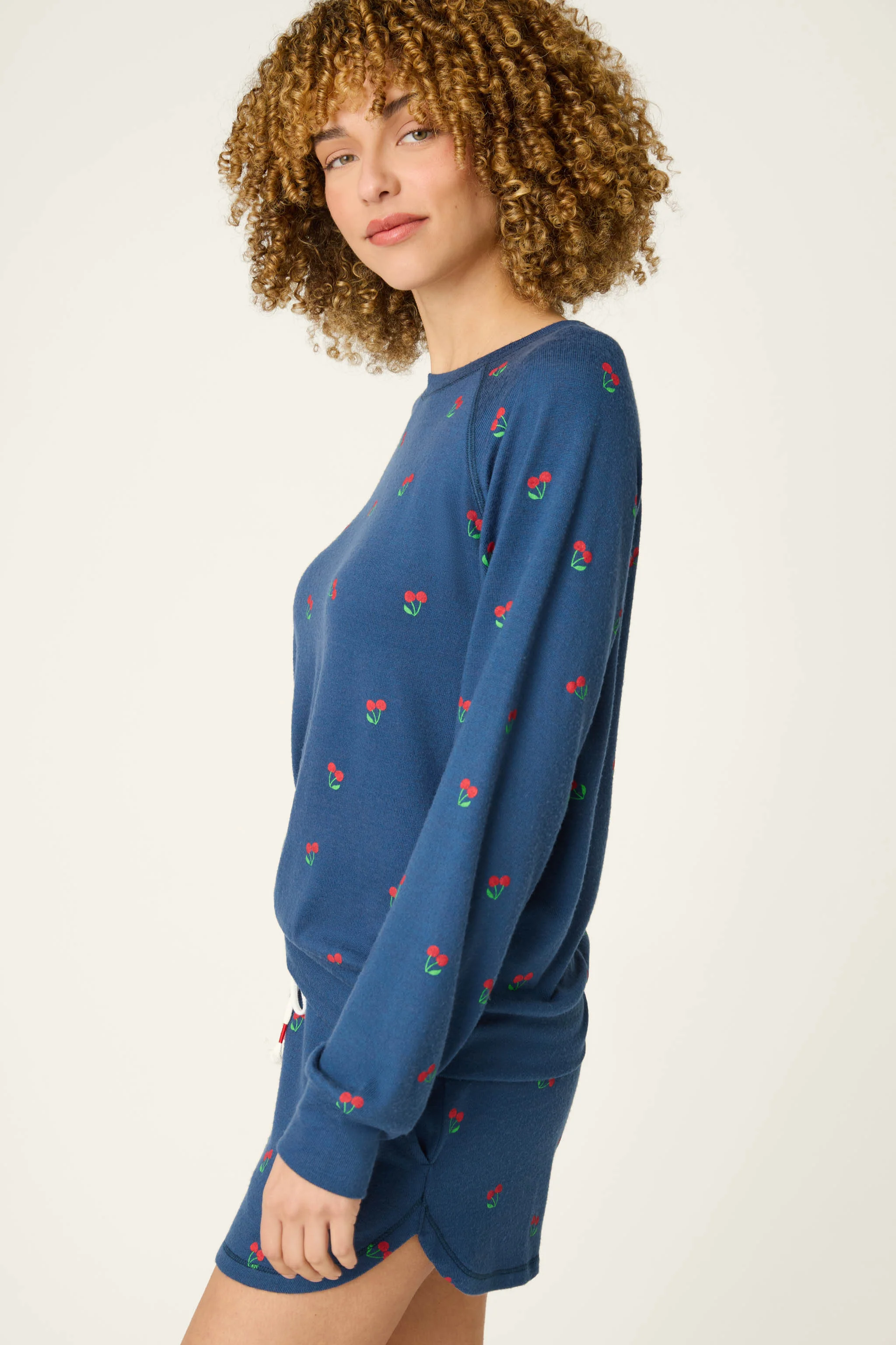 Star Spangled True Navy Cherry Print Long Sleeve Top - Image 5