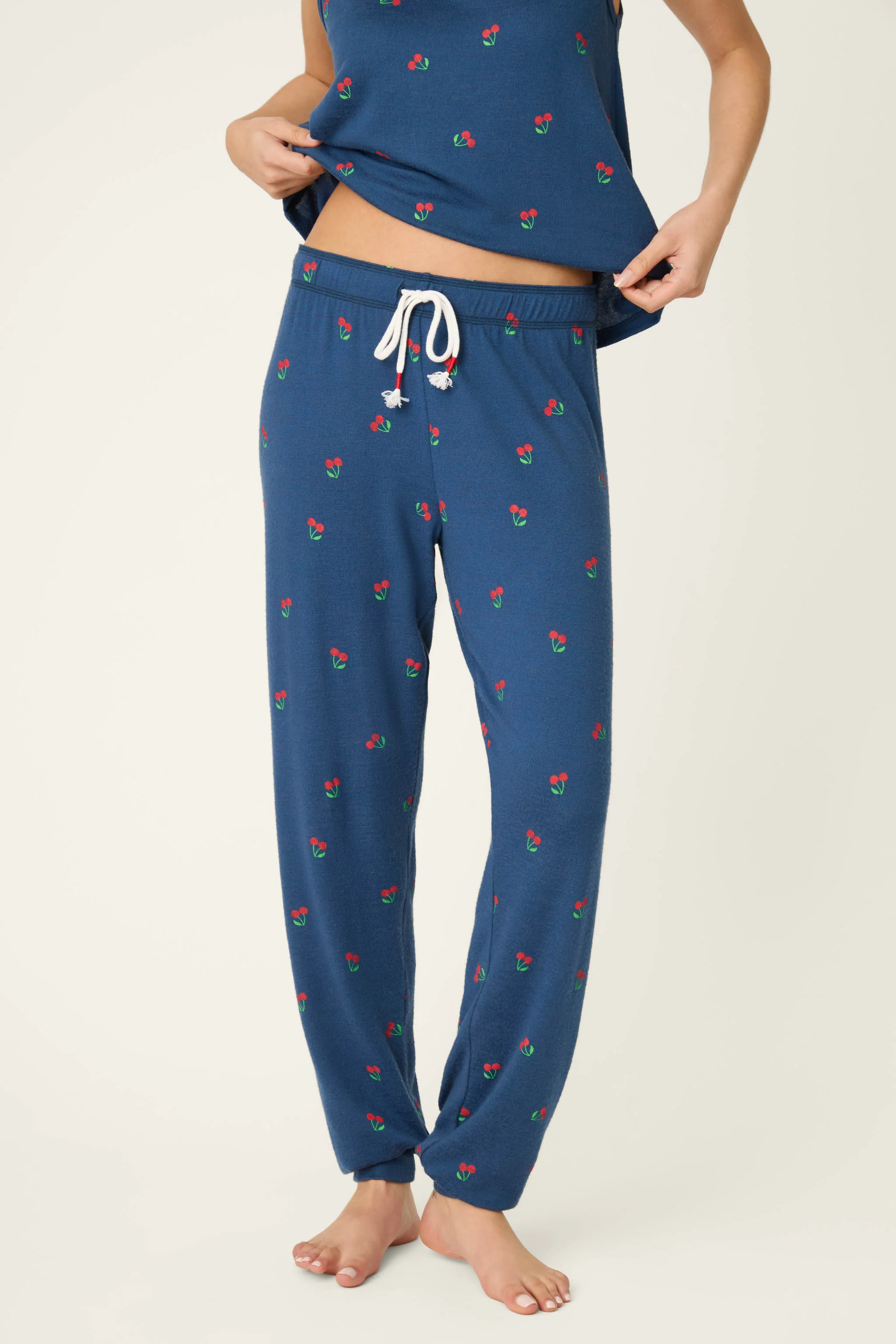 Star Spangled True Navy Cherry Print Banded Pants