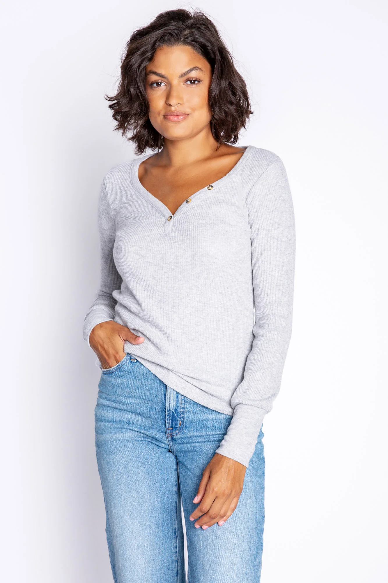 Textured Essentials Heather Grey Long Sleeve Top