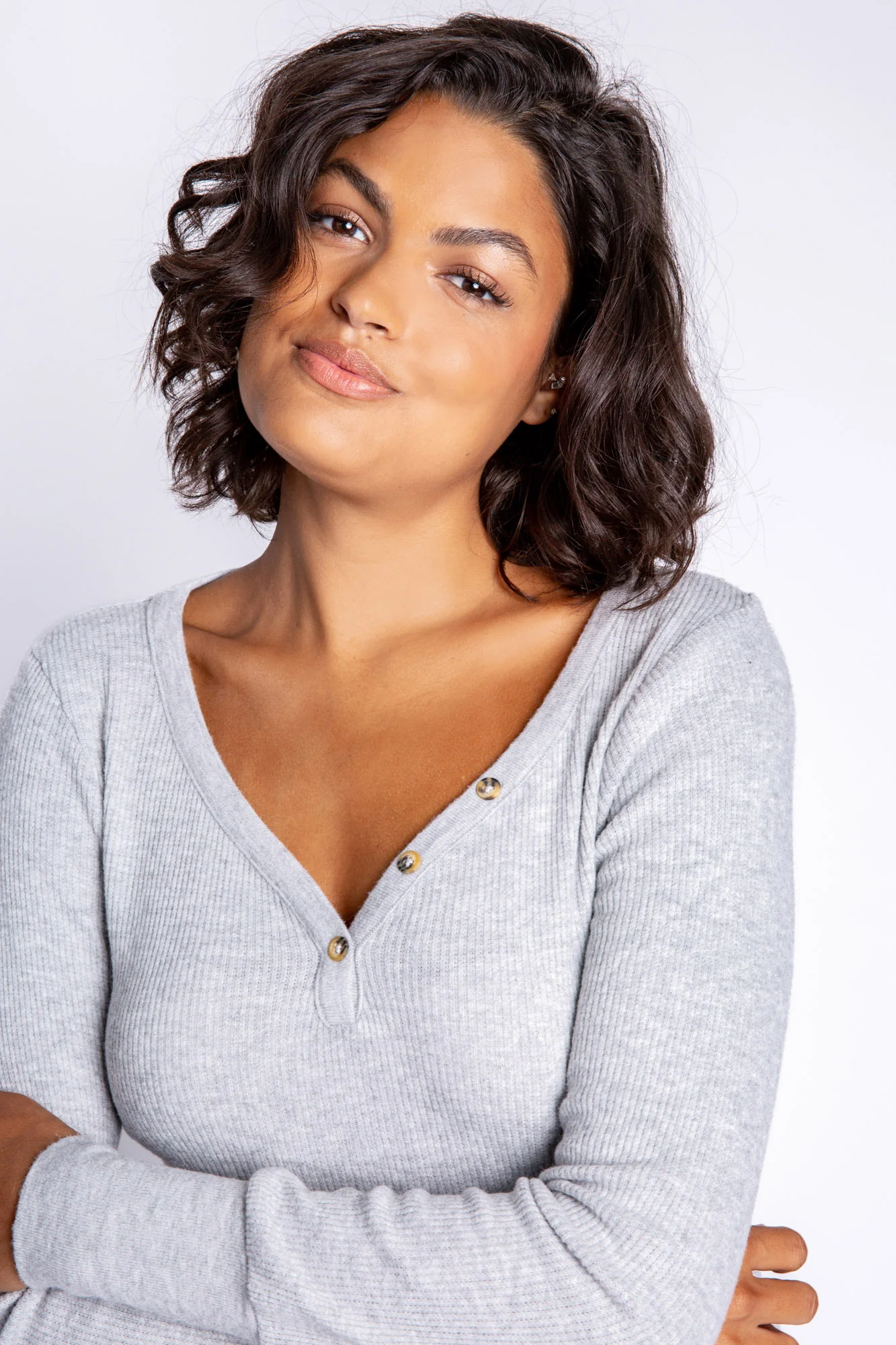 Textured Essentials Heather Grey Long Sleeve Top - Image 2