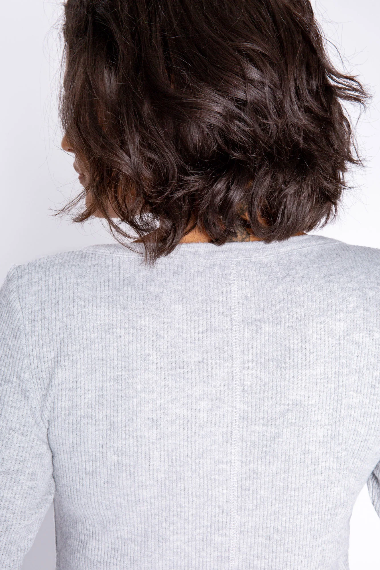 Textured Essentials Heather Grey Long Sleeve Top - Image 3