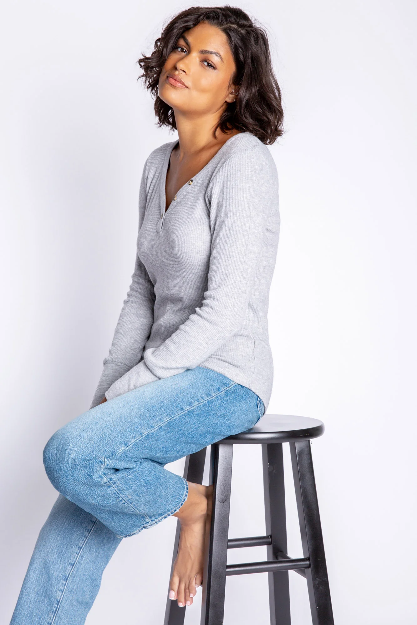 Textured Essentials Heather Grey Long Sleeve Top - Image 7