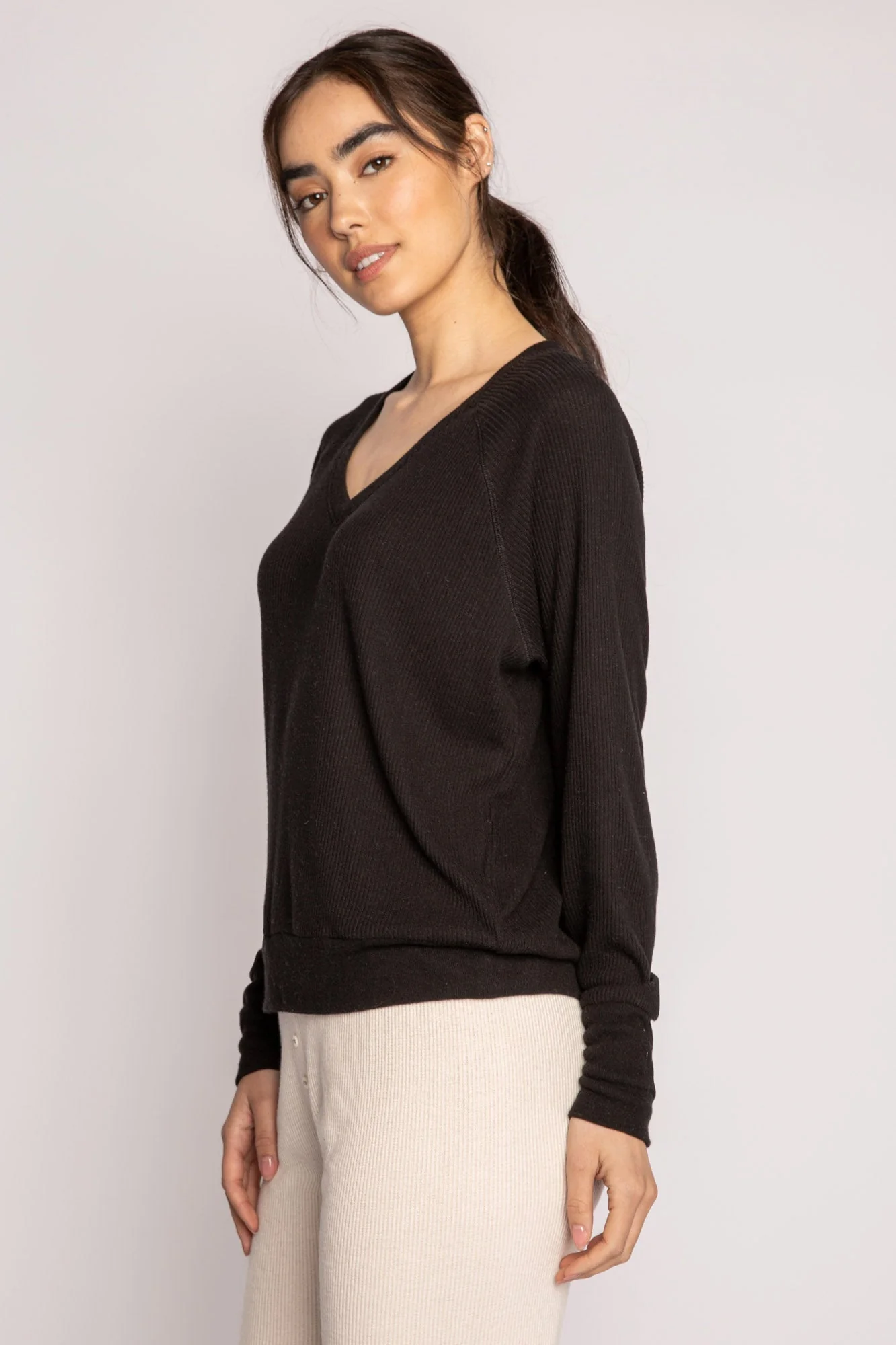 Textured Essentials Black Long Sleeve Top - Image 4