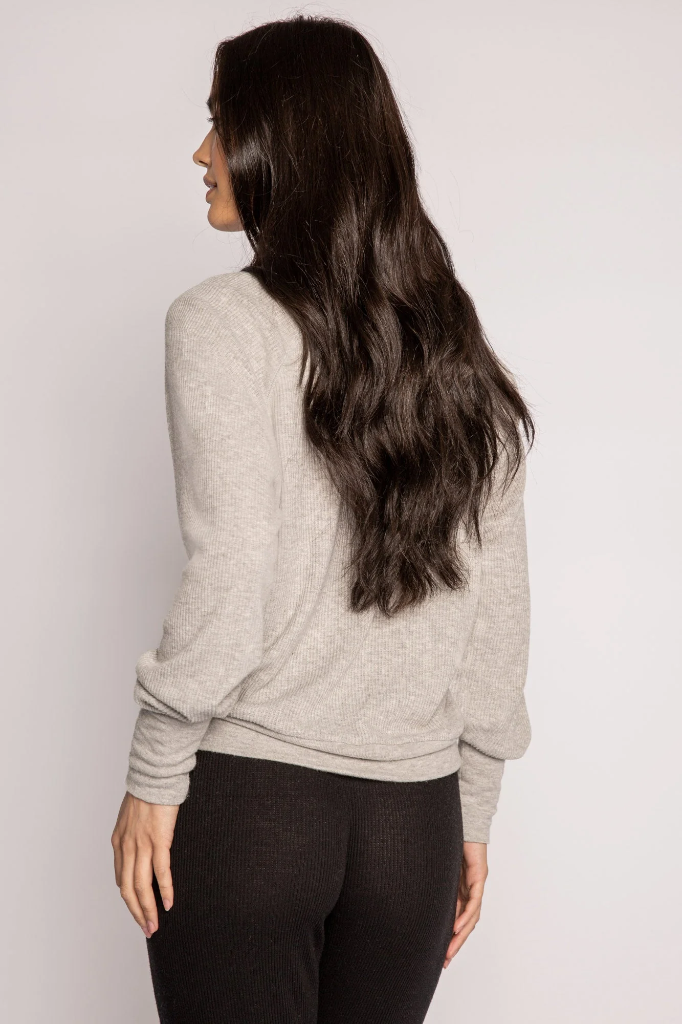 Textured Essentials Heather Grey Long Sleeve Henley Top - Image 5
