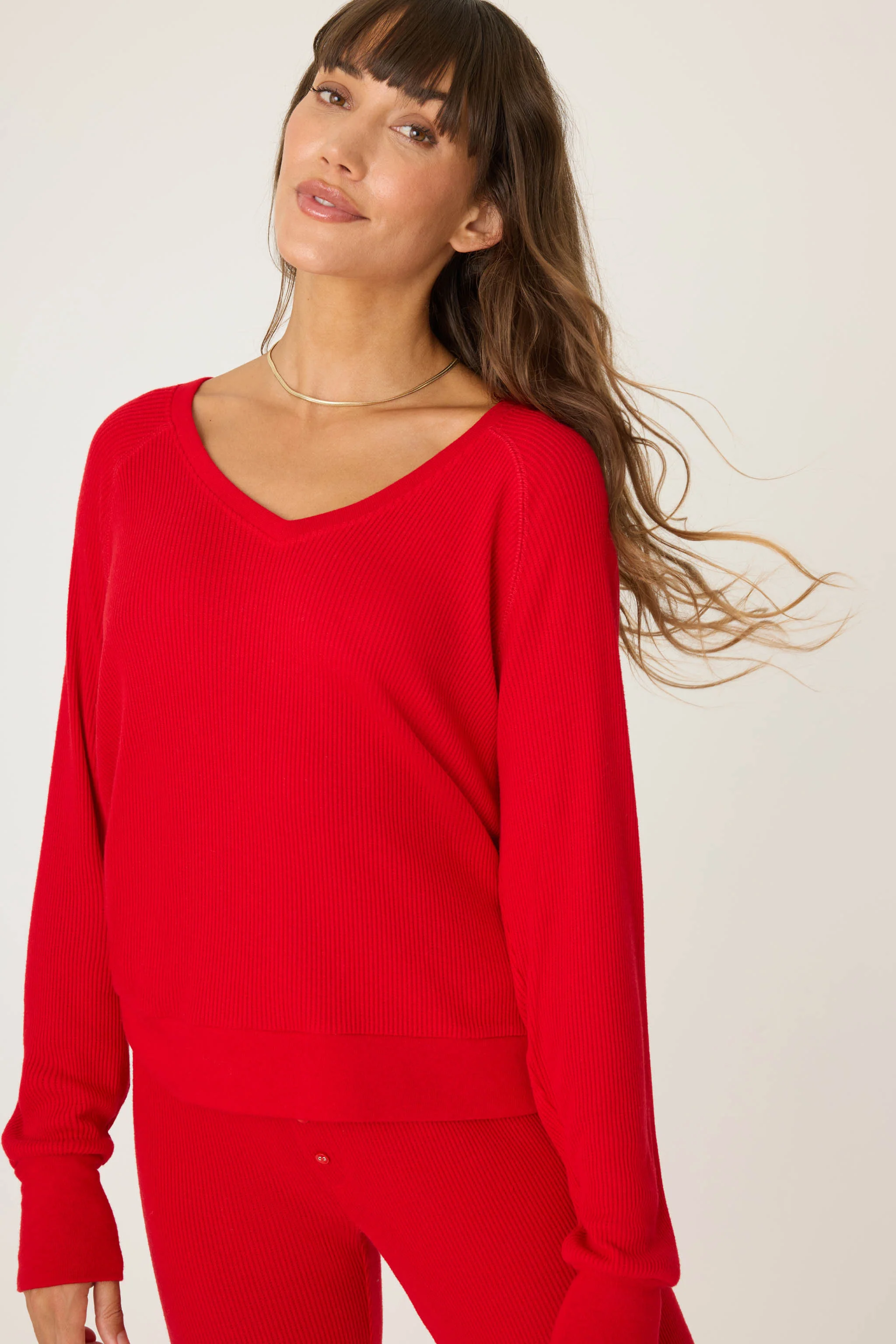 Textured Essentials Red Long Sleeve Top - Image 2