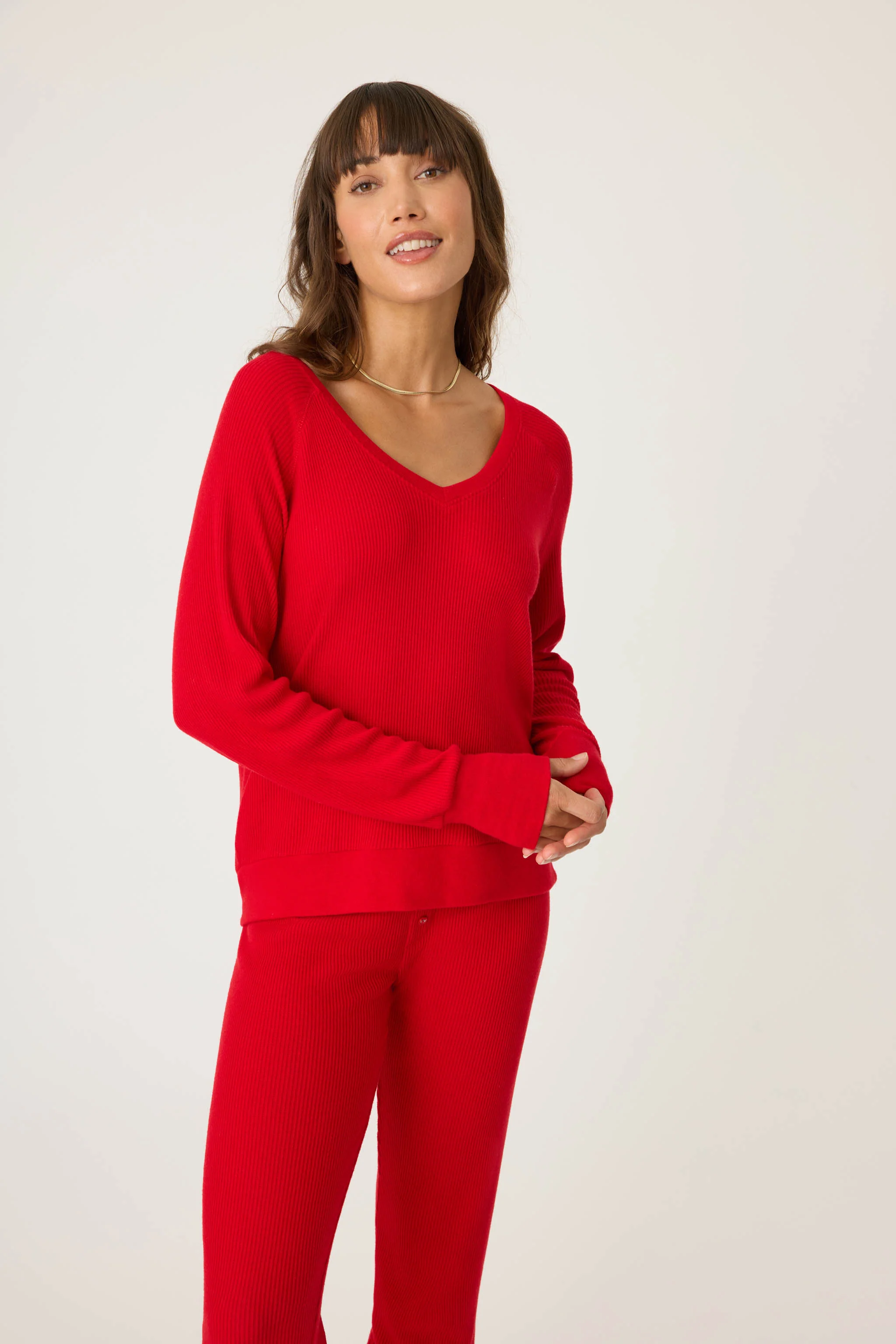 Textured Essentials Red Long Sleeve Top - Image 4