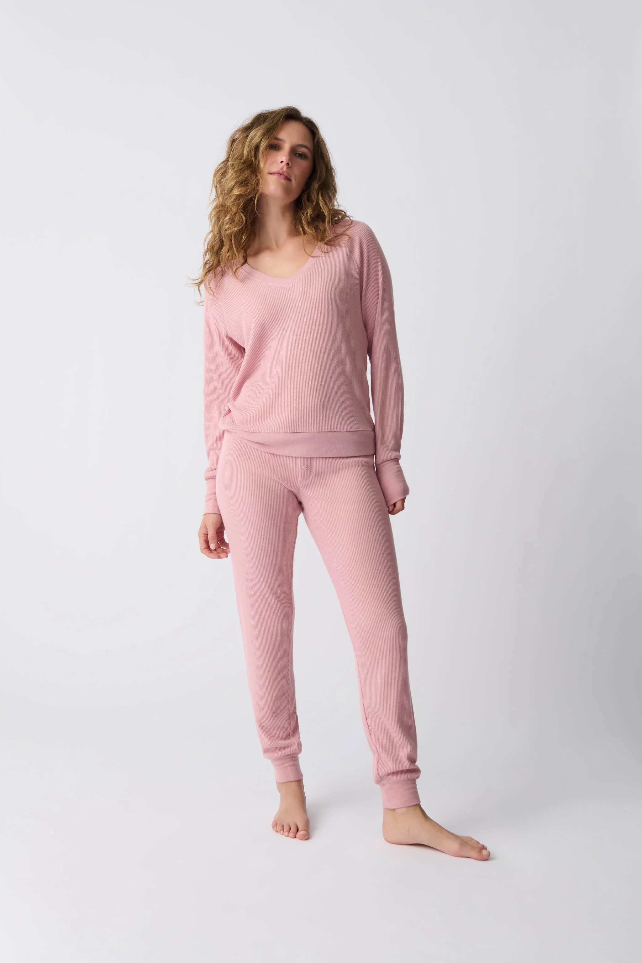 Textured Essentials Rosewood Long Sleeve Top - Image 2