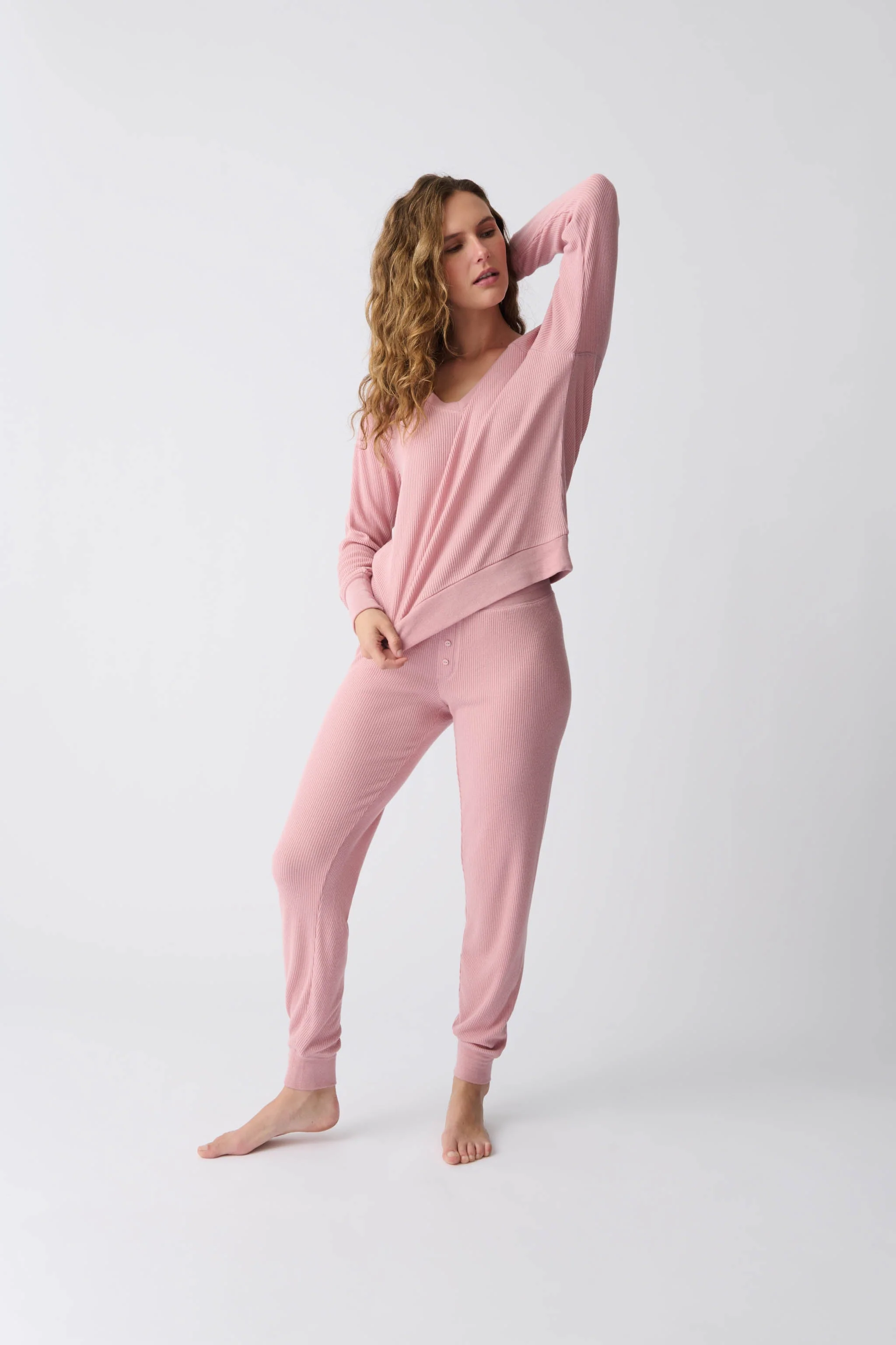 Textured Essentials Rosewood Long Sleeve Top - Image 3