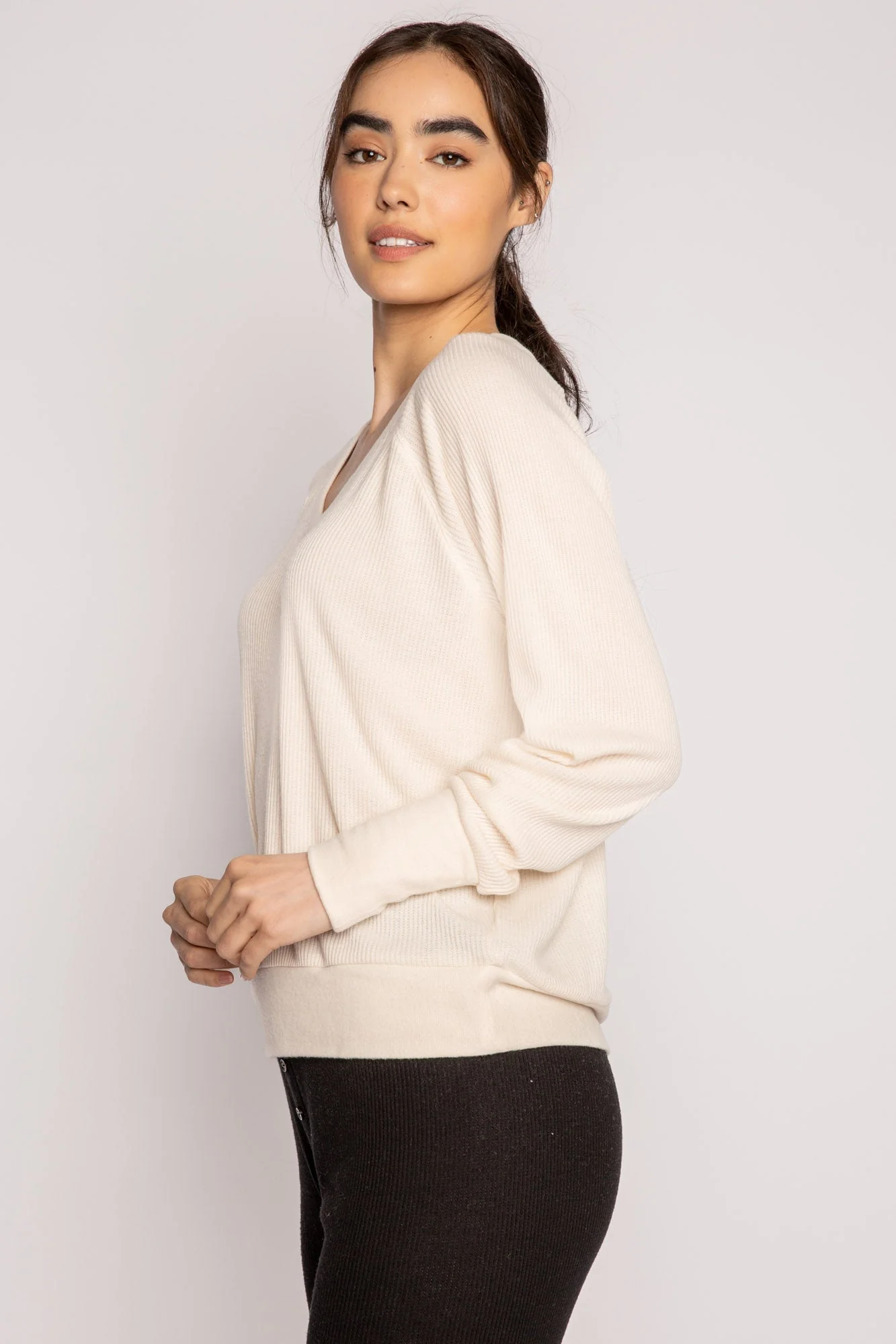 Textured Essentials Stone Long Sleeve Top - Image 3