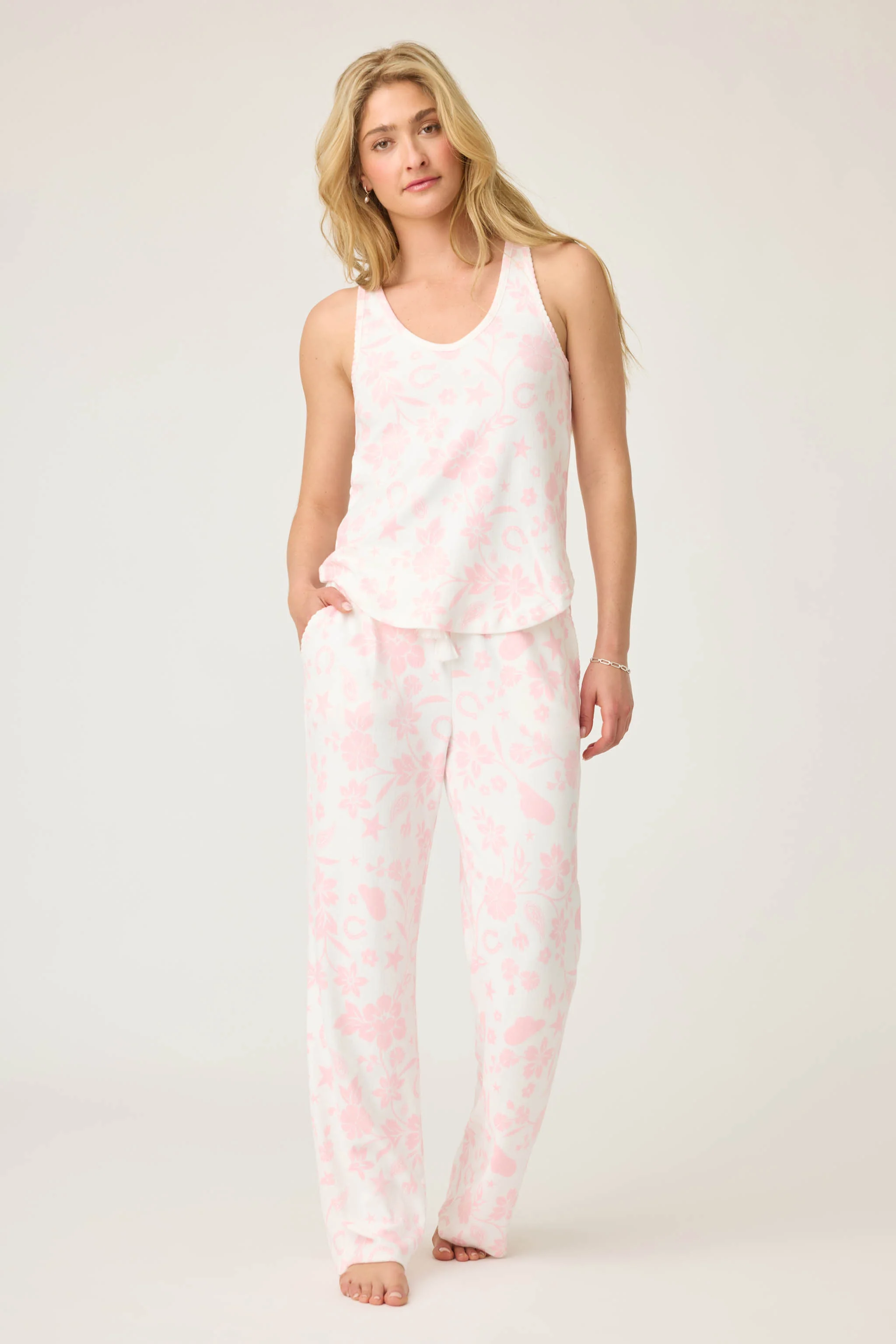 Wild Flower Western Print Pointelle Fitted Tank Top - Image 3